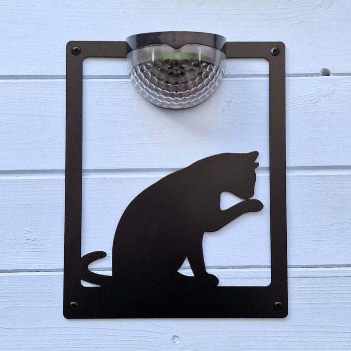 Grooming Cat Solar Light Wall Plaque