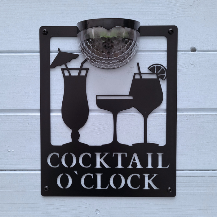 Cocktail O'Clock Sign with Solar Powered Light