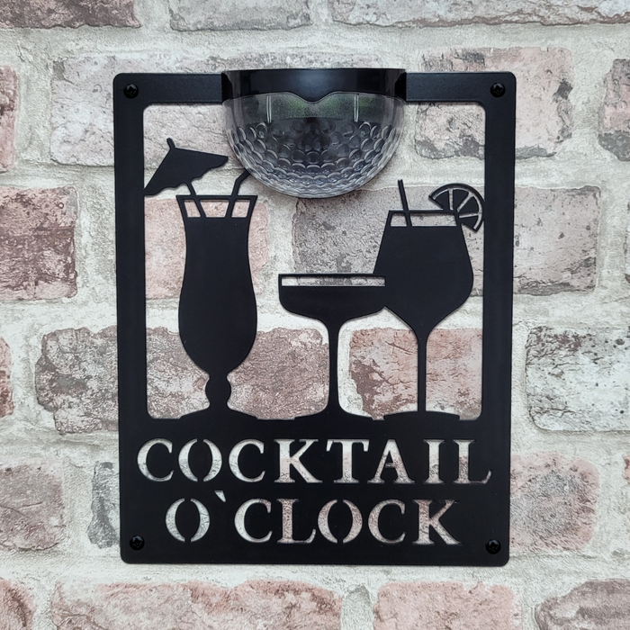 Cocktail O'Clock Sign with Solar Powered Light