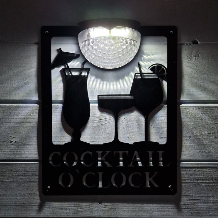 Cocktail O'Clock Sign with Solar Powered Light