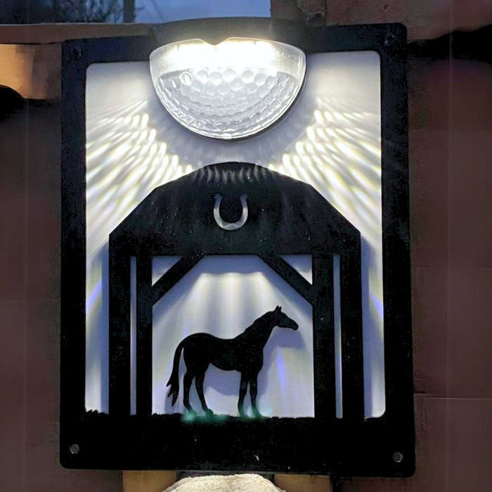 Horse In Barn Solar Light Wall Plaque