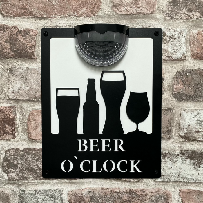 Beer O'Clock Sign with Solar Powered Light