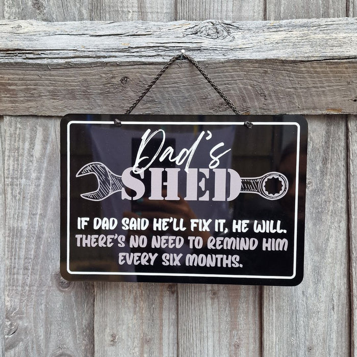 'Dad's Shed' Composite Aluminium Hanging Sign