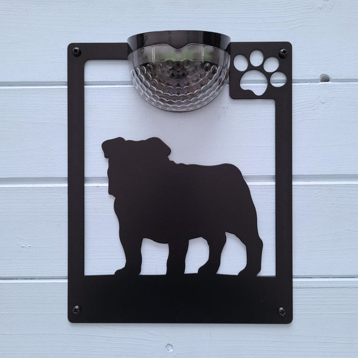 English Bulldog Solar Light Wall Plaque