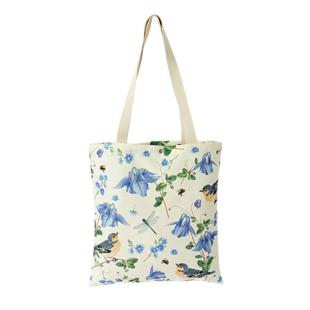 Blue Flowers and Birds Tote Bag