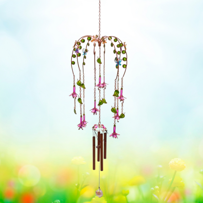 Fuchsia Floral Glass & Resin Windchime
