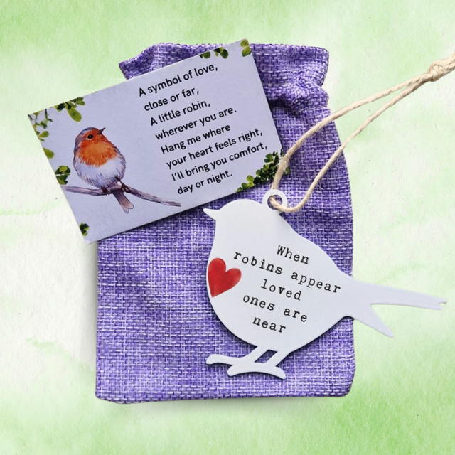 'When Robins Appear Loved Ones Are Near' - White Robin Hanging Decor