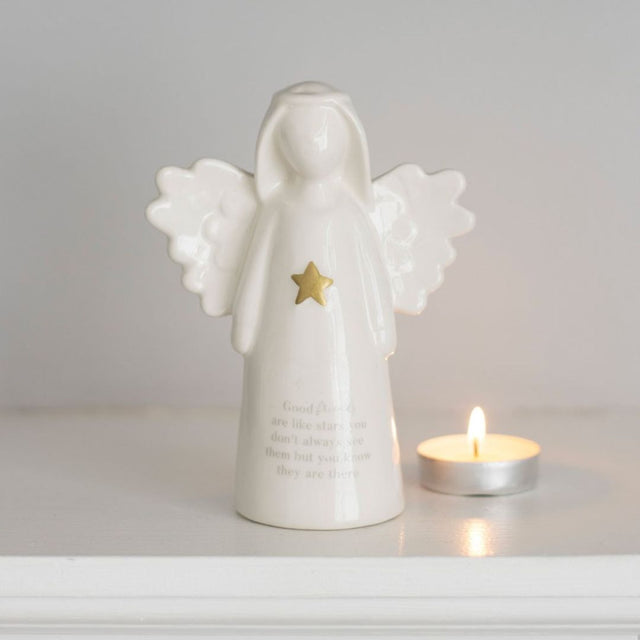 Good Friends Sentiment White Ceramic Angel Ornament