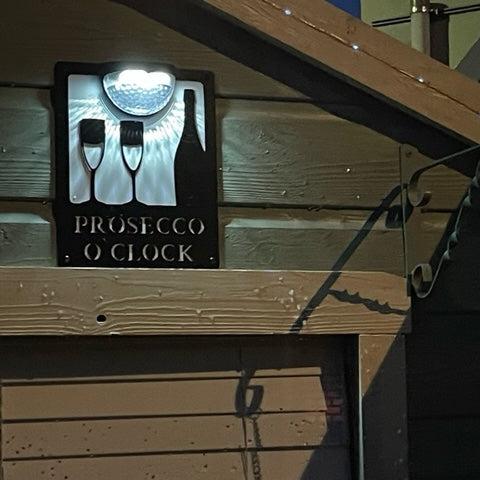 Prosecco O'Clock Sign with Solar Powered Light