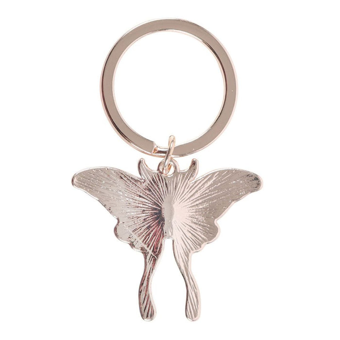 Light Luna Moth Metal Keyring