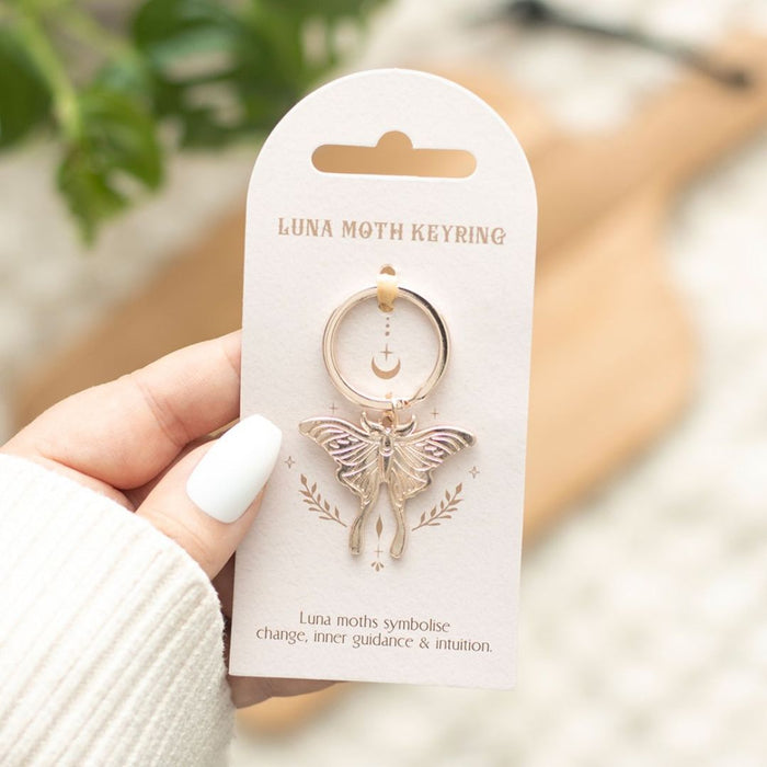 Light Luna Moth Metal Keyring