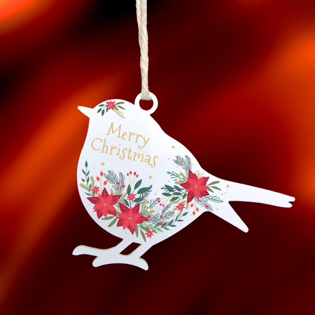 'Merry Christmas' - White Robin Hanging Decor