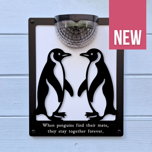 'When Penguins Find Their Mate' Penguin Partners Solar Light Wall Plaque