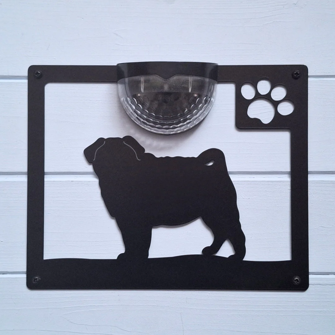 Pug Dog Solar Light Wall Plaque