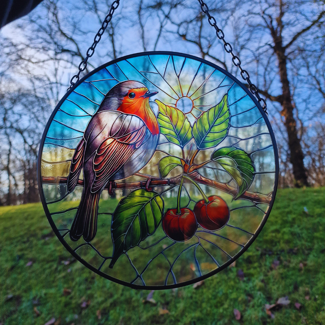 Large Stained Glass Hanging Robin Suncatcher