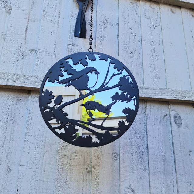 Black Robin & Wren Hanging Mirror Silhouette