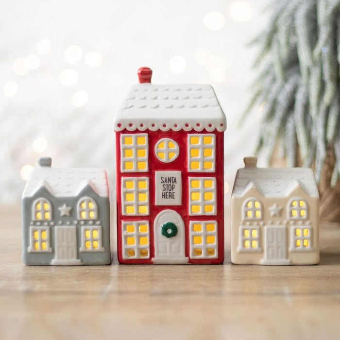 Christmas Village Ceramic LED Light Up Houses [Set of 3]