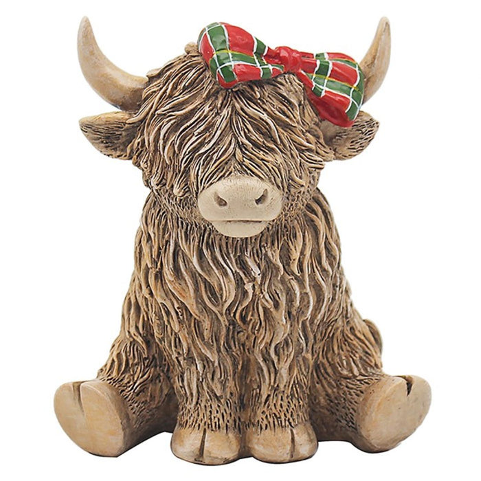 Happy Highland Cow Tartan Bow