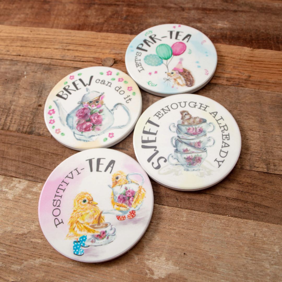 Tea Party Forest Family - Set of 4 Ceramic Coasters