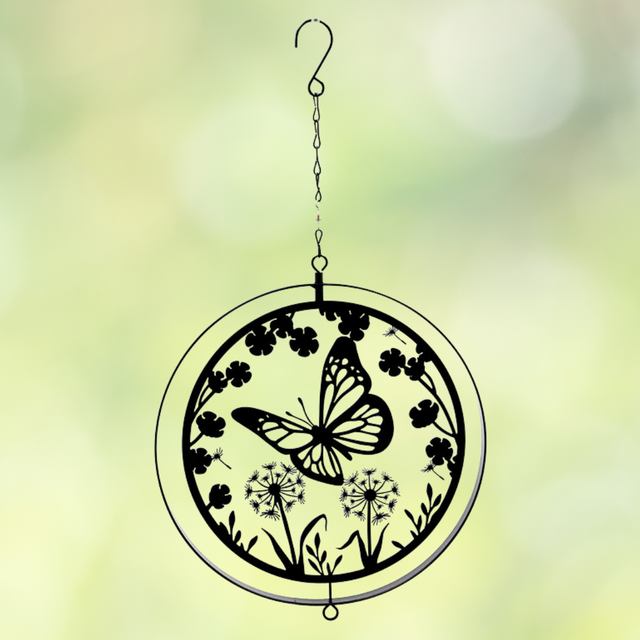 Black Metal Butterfly Hanging Silhouette Orbit Spinner