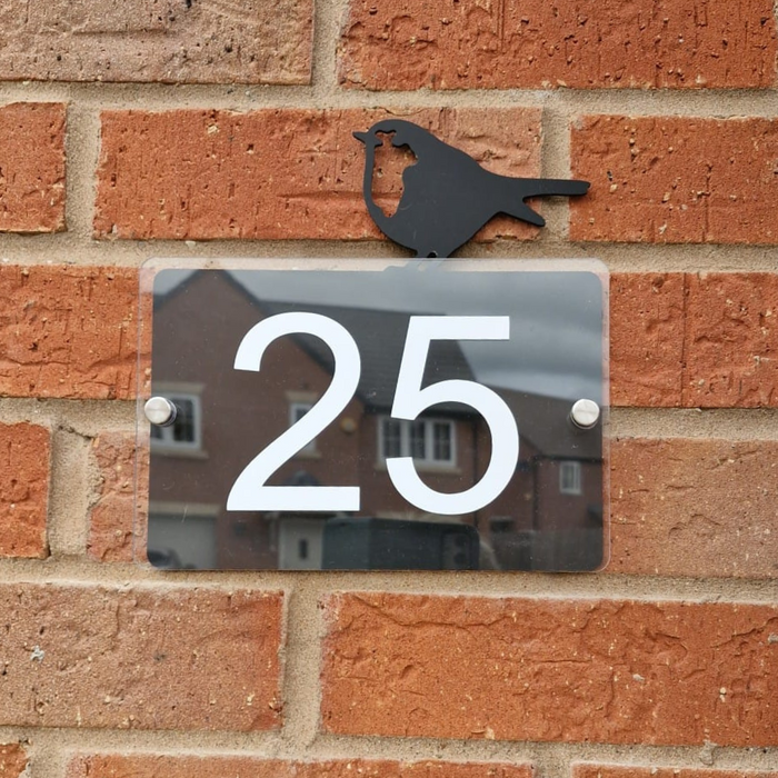 Acrylic Robin House Number Sign