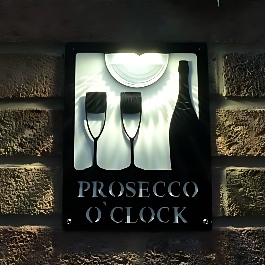 Prosecco O'Clock Sign with Solar Powered Light