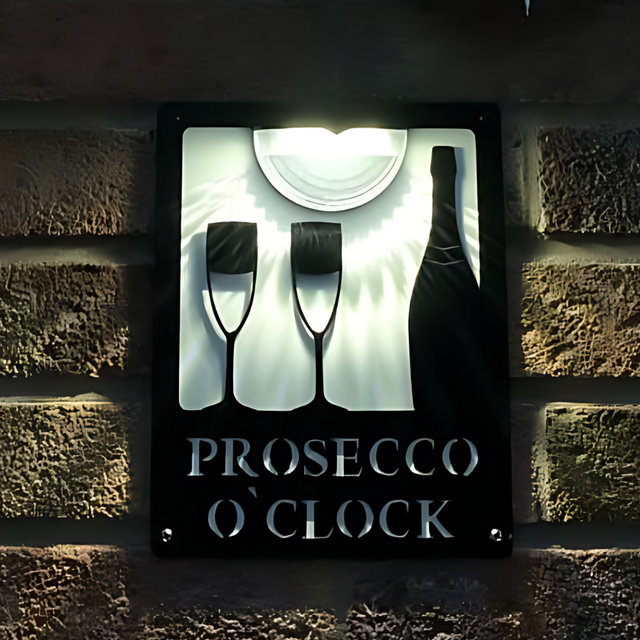 Prosecco O'Clock Sign with Solar Powered Light