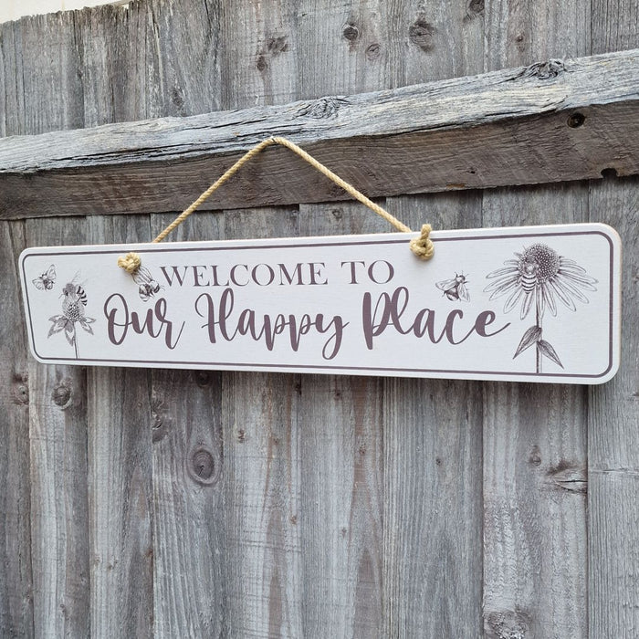 Large 'Welcome To Our Happy Place' Hanging Sign
