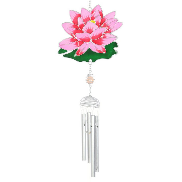 Pink Water Lily Resin and Metal Windchime