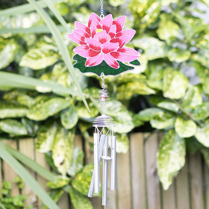 Pink Water Lily Resin and Metal Windchime