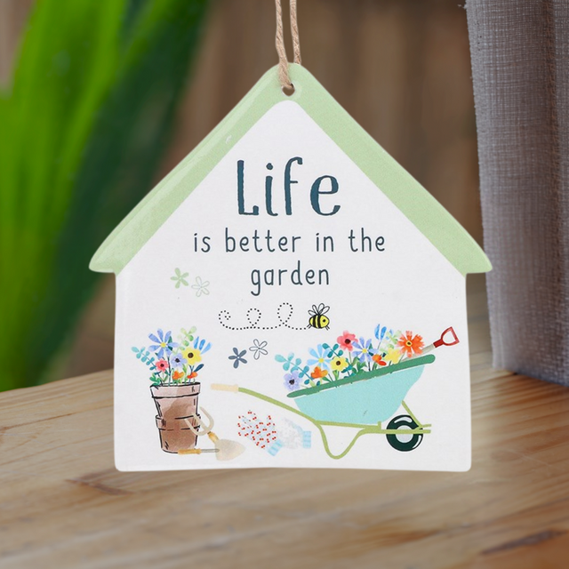 Happy Garden Life Hanging House Sign