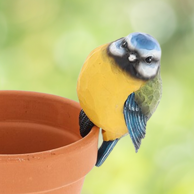 Carved Look Blue Tit Pot Hanger