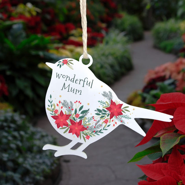 'Wonderful Mum' - White Robin Hanging Decor