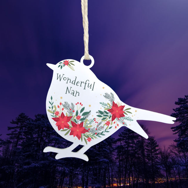 'Wonderful Nan' - White Robin Hanging Decor