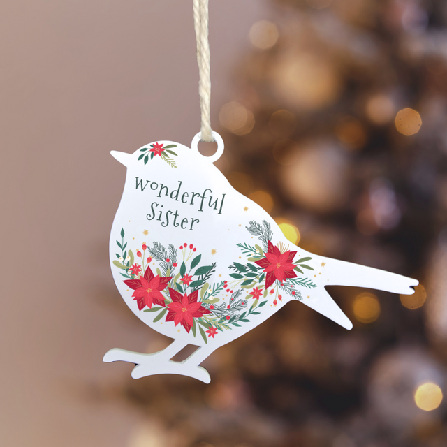 'Wonderful Sister' - White Robin Hanging Decor