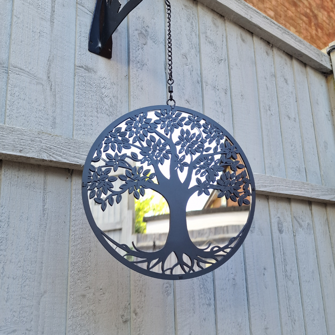 Black Tree of Life Hanging Mirror Silhouette