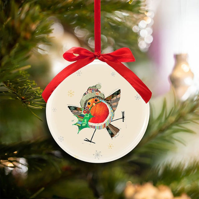 Bug Art Christmas Holly Robin Hanging Bauble