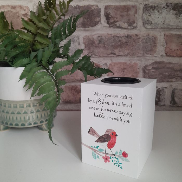 'Visited by a Robin' Tealight Holder