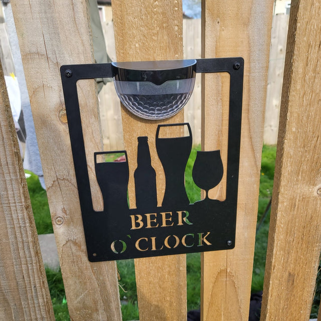 Beer O'Clock Sign with Solar Powered Light