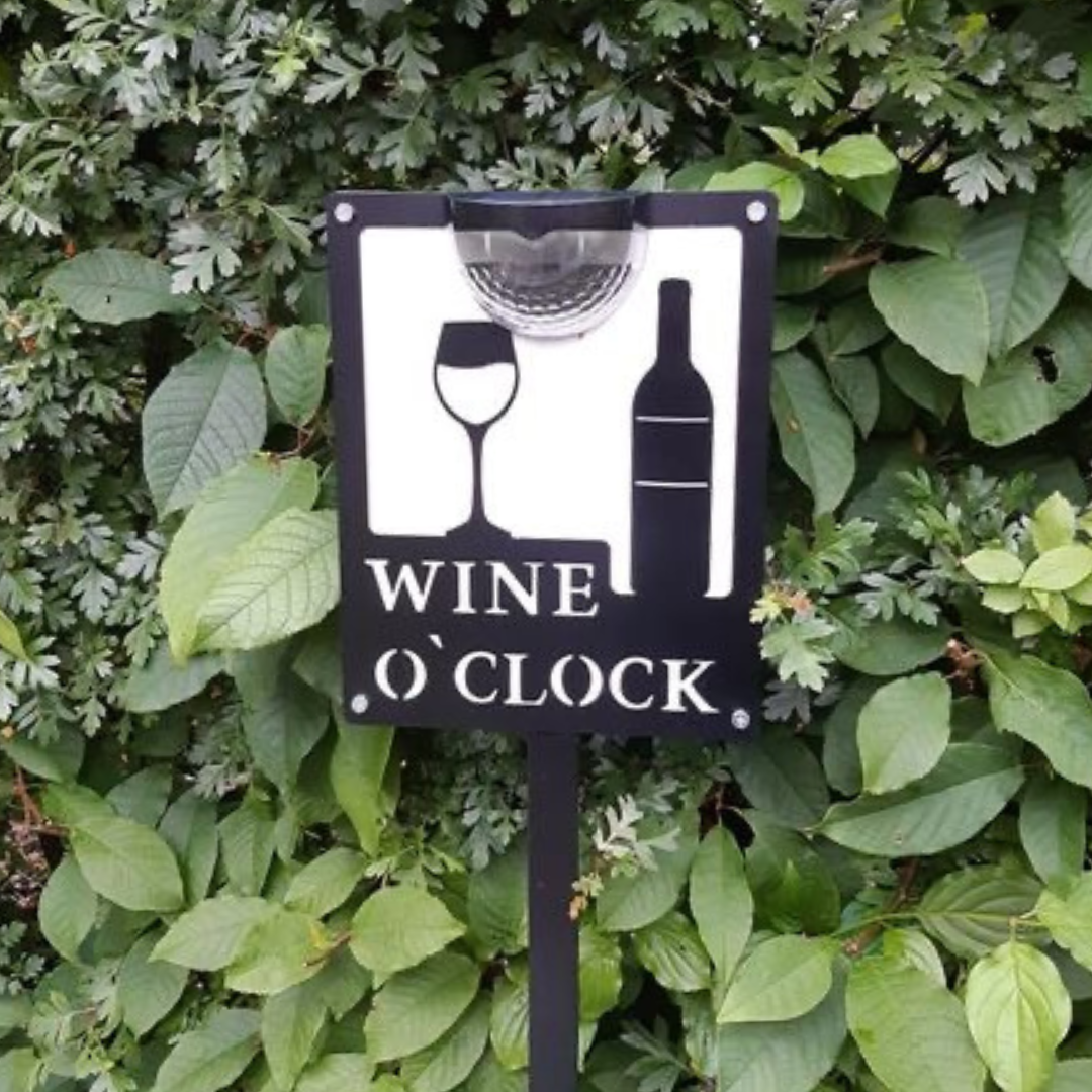 Wine O'Clock Sign with Solar Powered Light